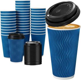 Disposable Coffee Cups with Lids 16 oz, To Go Paper Coffee Cups with Lids, Insulated Paper Cups for Hot or Cold Beverages (Navy, 100Pack)
